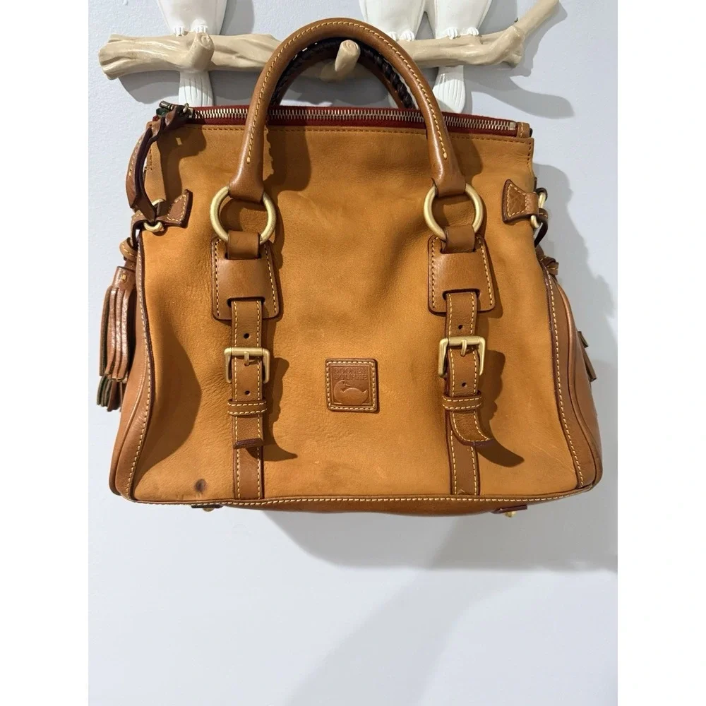 Dooney and Bourke Leather Florentine Satchel  Handbag‎ Crossbody Two Tone Tan N